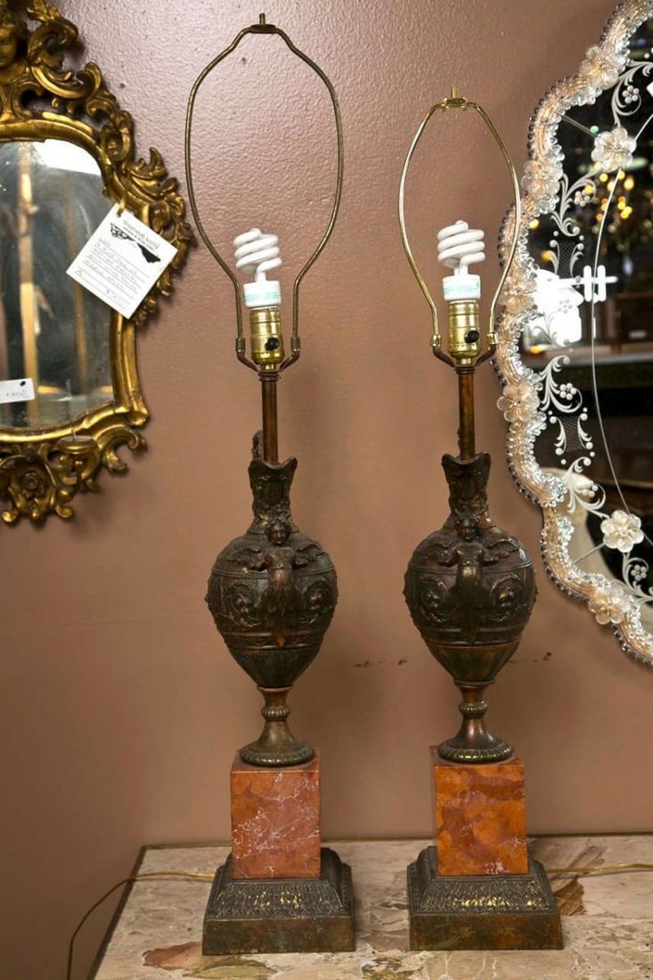 Pair of Bronze Ewers Mounted as Lamps - 11