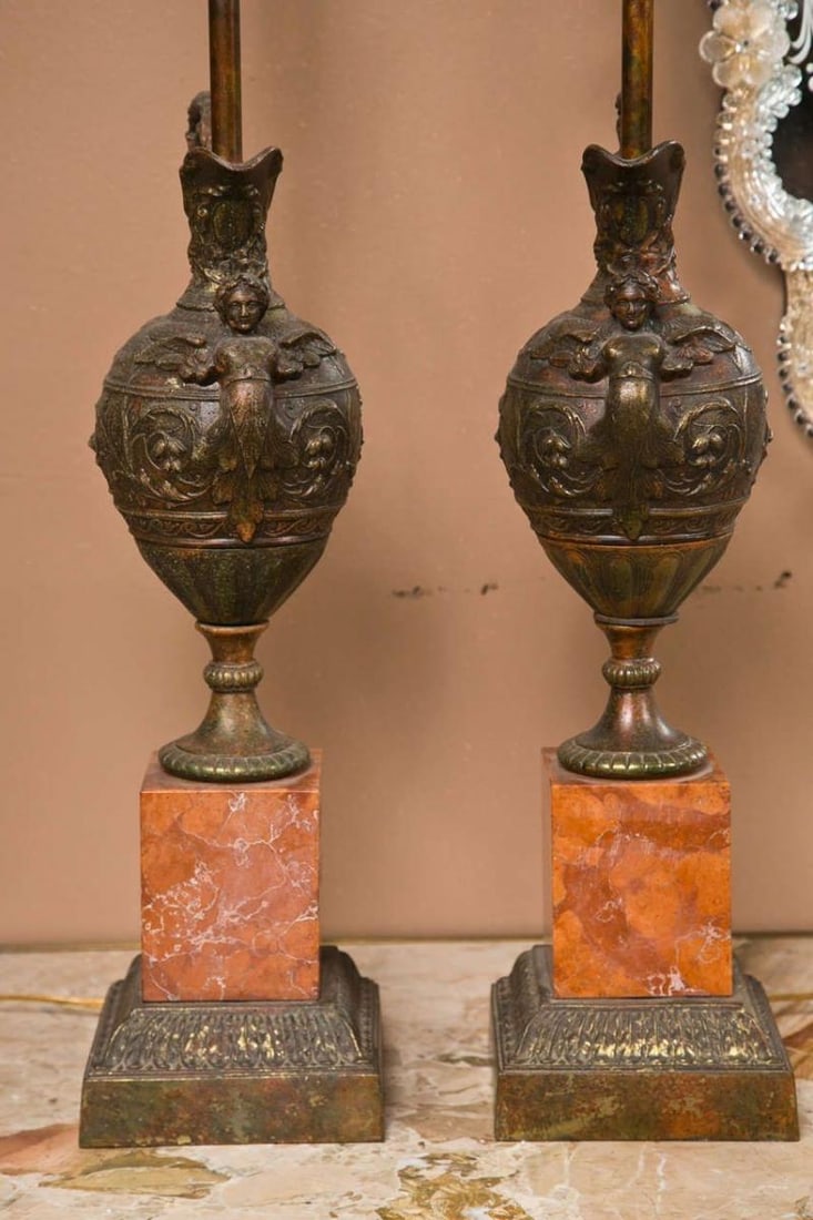 Pair of Bronze Ewers Mounted as Lamps - 3