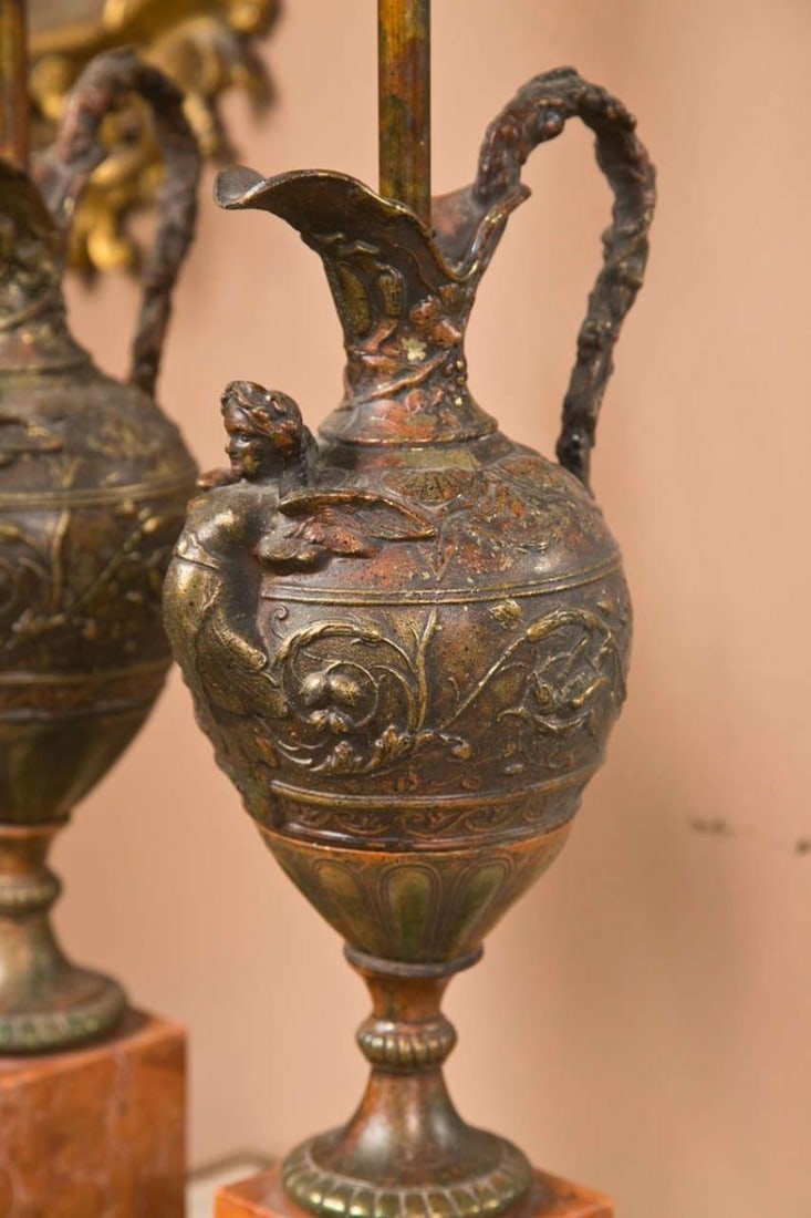 Pair of Bronze Ewers Mounted as Lamps - 4