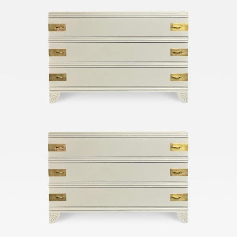 Tommi Parzinger Style, Mid-Century Modern, Cabinets, White Paint, Bronze: Title: Tommi Parzinger Style, Mid-Century Modern, Cabinets, White Paint, Bronze Description: Description 1: Tommi Parzinger Style, Mid-Century Modern, Cabinets or Nightstands, Black Lacquer, Bronze Pa