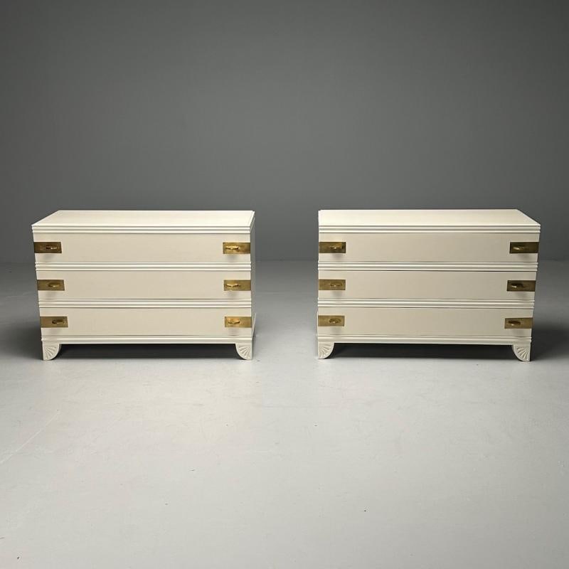 Tommi Parzinger Style, Mid-Century Modern, Cabinets, White Paint, Bronze - 3