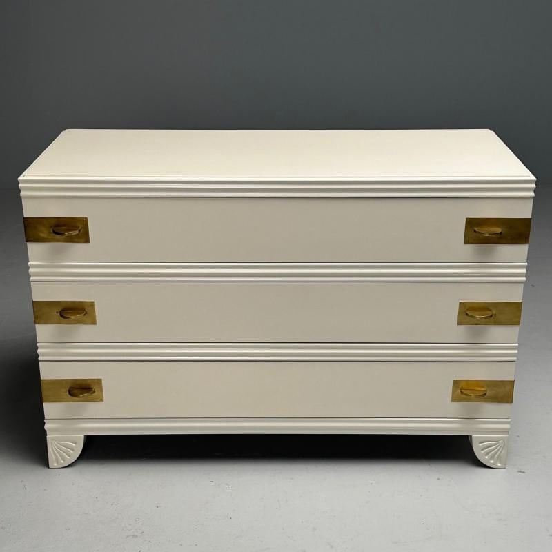 Tommi Parzinger Style, Mid-Century Modern, Cabinets, White Paint, Bronze - 5
