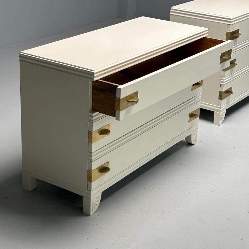 Tommi Parzinger Style, Mid-Century Modern, Cabinets, White Paint, Bronze - 6