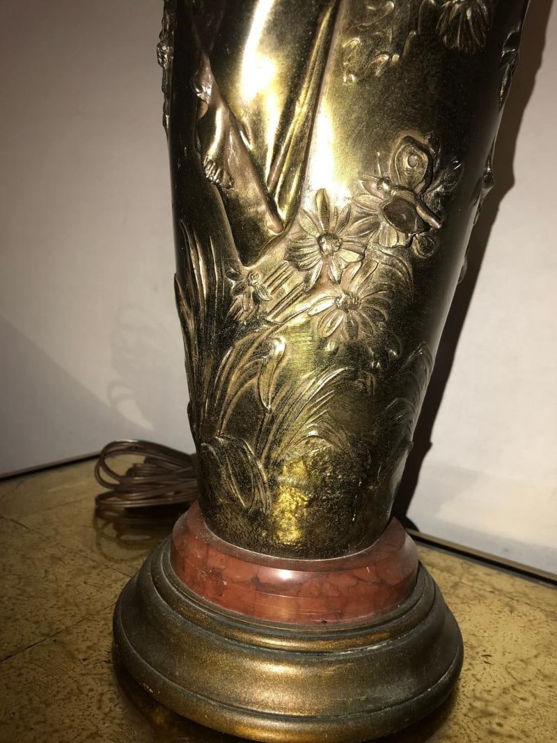 Pair of Art Nouveau Figural Urns Mounted as Lamps - 11