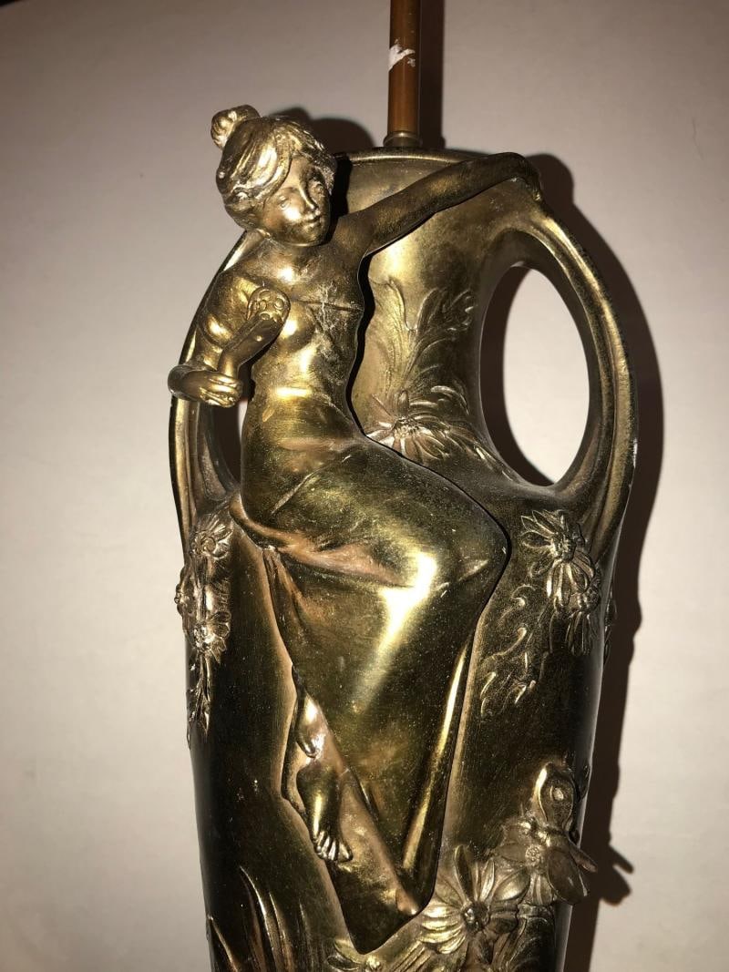 Pair of Art Nouveau Figural Urns Mounted as Lamps - 4