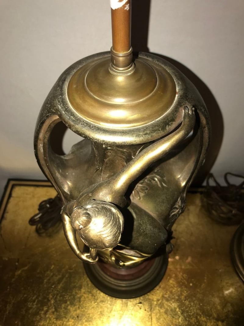 Pair of Art Nouveau Figural Urns Mounted as Lamps - 8