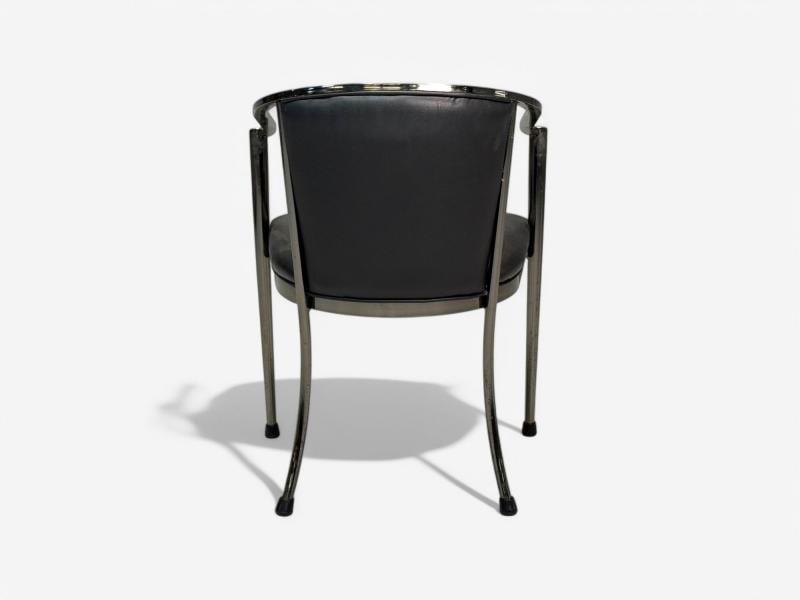 Karl Springer Style, Mid-Century Modern, Gunmetal, Leather, Armchairs, 20th c. - 10