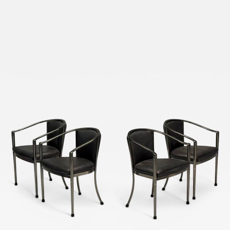 Karl Springer Style, Mid-Century Modern, Gunmetal, Leather, Armchairs, 20th c. - 2