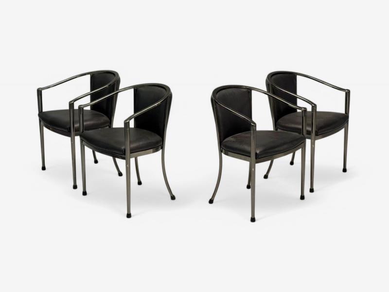 Karl Springer Style, Mid-Century Modern, Gunmetal, Leather, Armchairs, 20th c. - 3