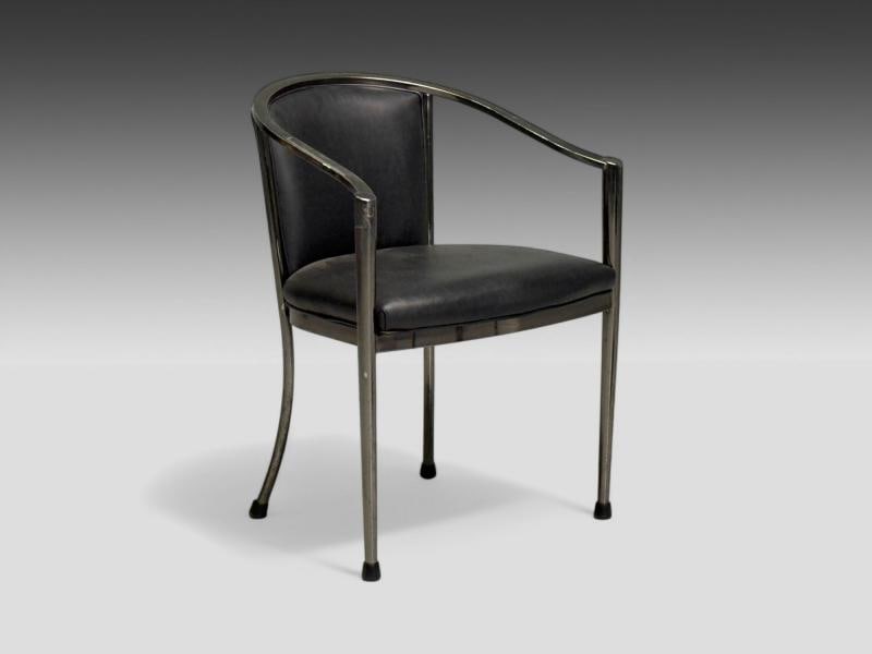 Karl Springer Style, Mid-Century Modern, Gunmetal, Leather, Armchairs, 20th c. - 5