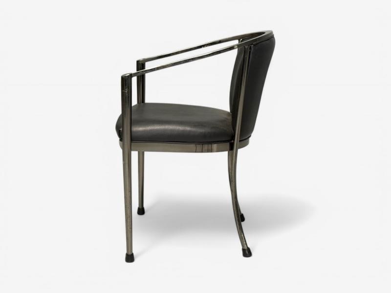 Karl Springer Style, Mid-Century Modern, Gunmetal, Leather, Armchairs, 20th c. - 8