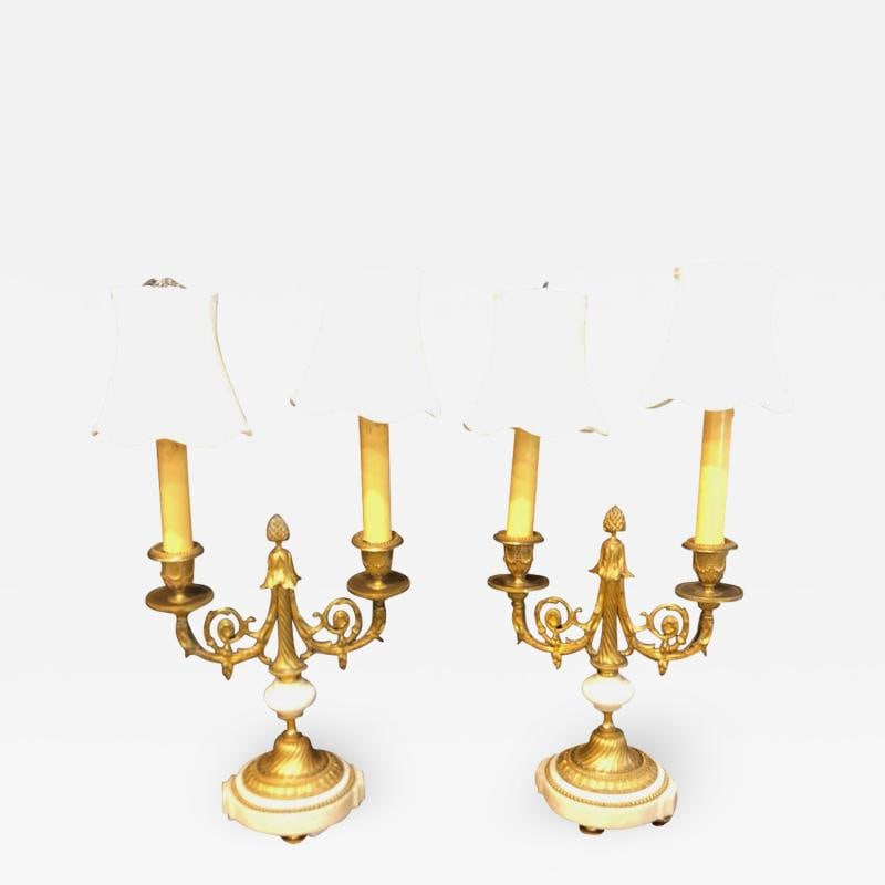 Pair of French Louis XVI Style Dore Bronze and Marble Candelabra or Table Lamps (1 of 10)