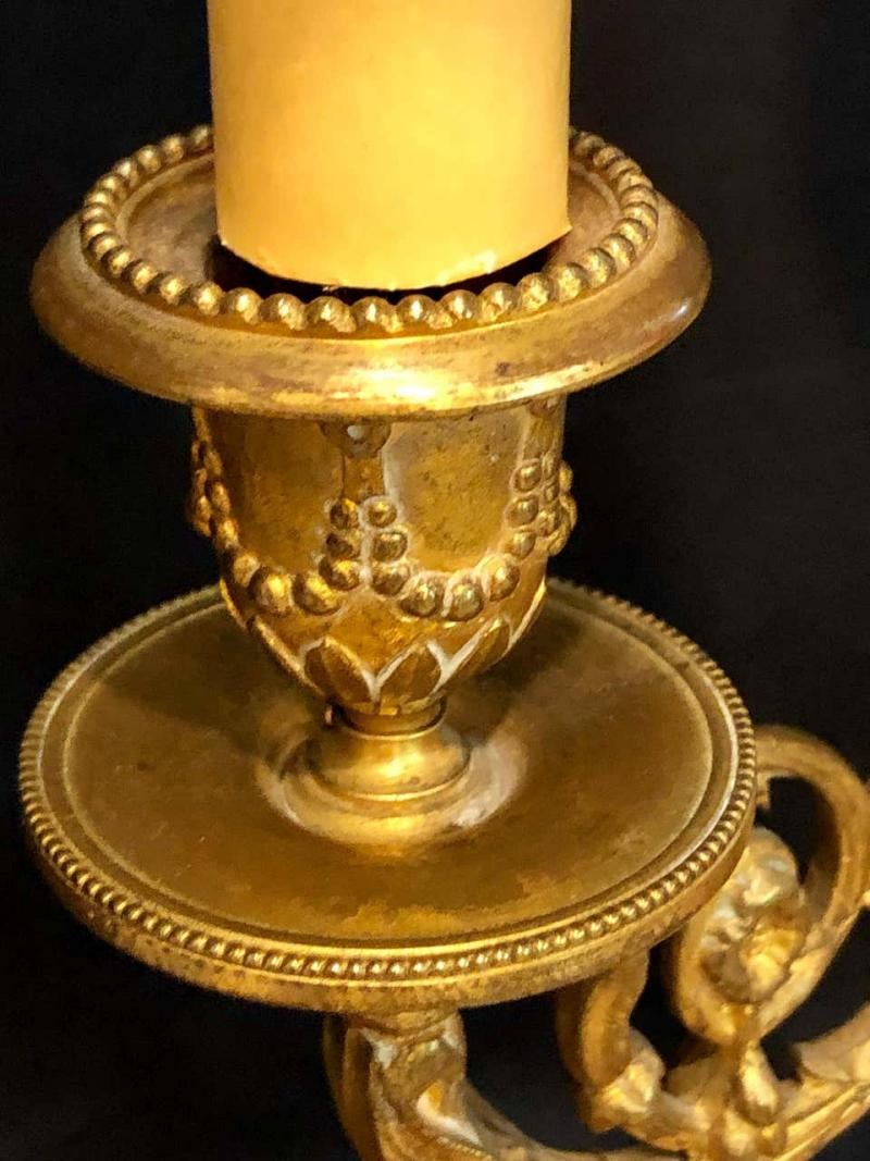 Pair of French Louis XVI Style Dore Bronze and Marble Candelabra or Table Lamps - 9