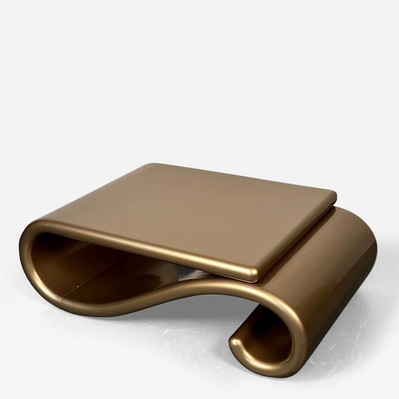 Mid-Century Modern Organic Coffee Cocktail Table Gold Metallic Fiberglass 1980s (1 of 13)