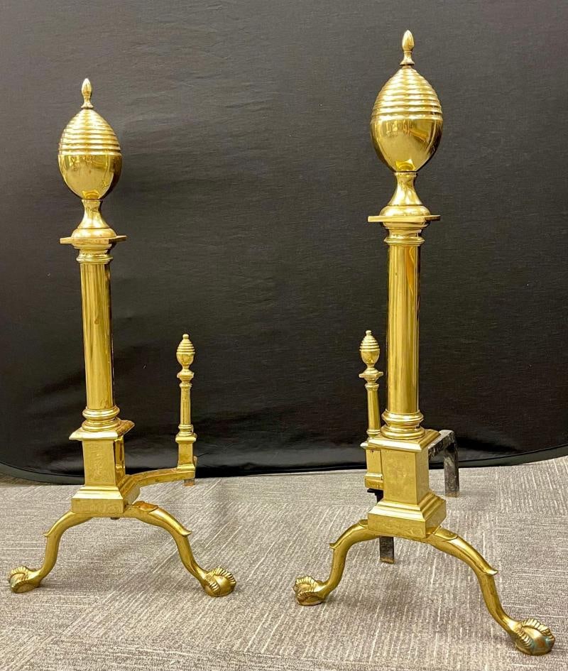 Pair of Large Bronze Georgian Style Andirons - 2