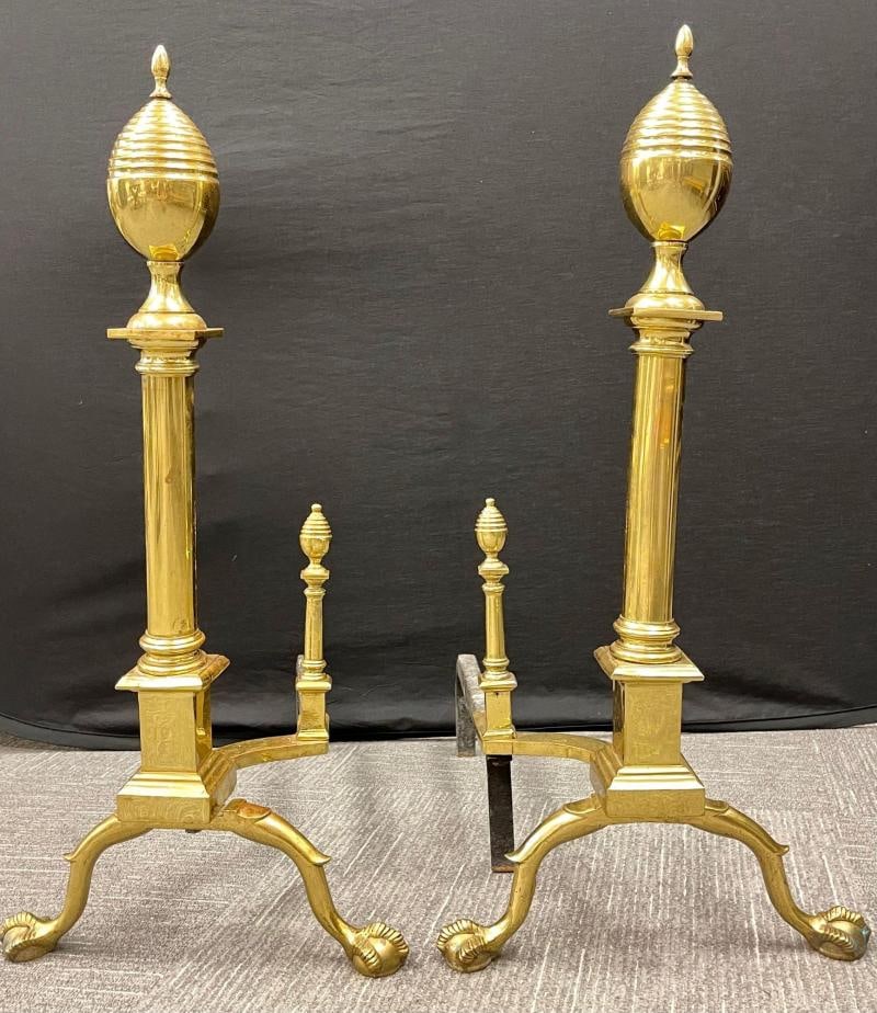 Pair of Large Bronze Georgian Style Andirons - 4