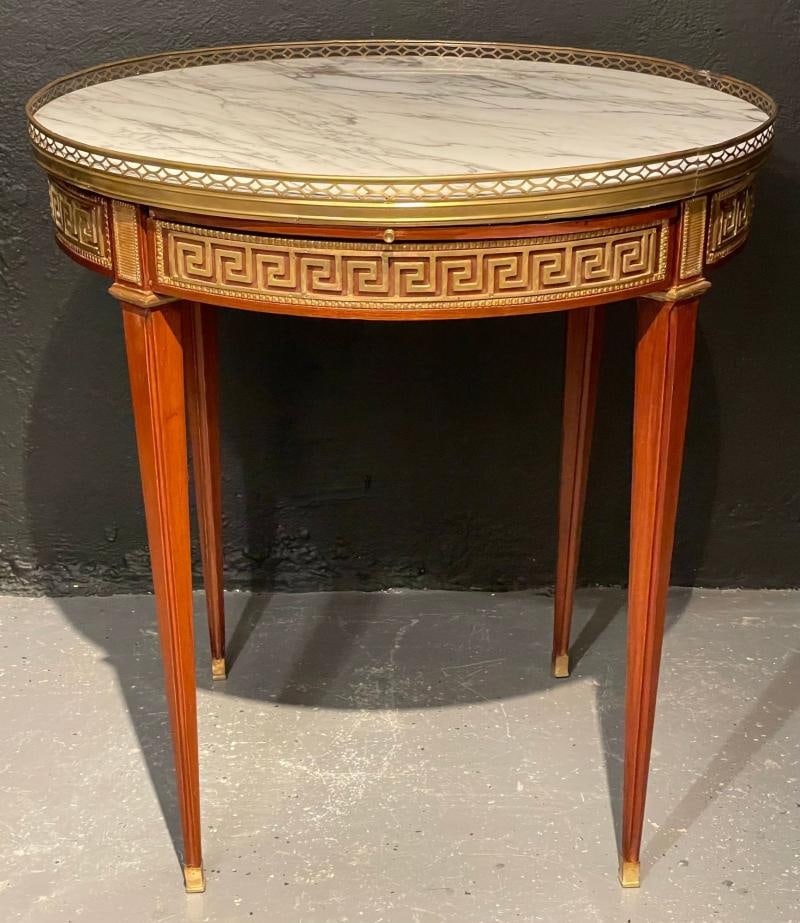 Pair of Marble Top Greek Key Bouillotte or End Tables, Manner of Jansen - 3