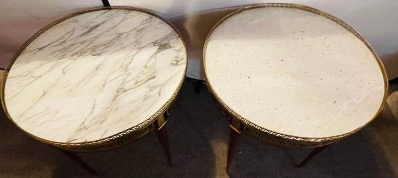 Pair of Marble Top Greek Key Bouillotte or End Tables, Manner of Jansen - 5