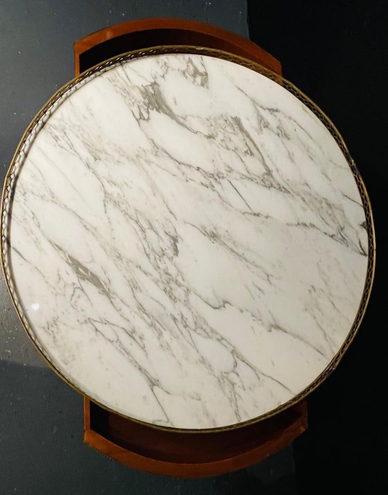 Pair of Marble Top Greek Key Bouillotte or End Tables, Manner of Jansen - 9