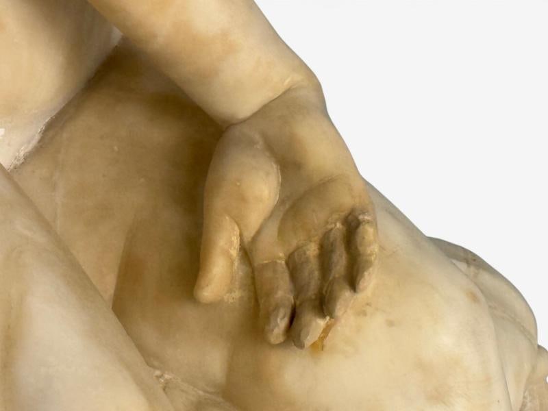 Neoclassical, Winged Angel On Pillow, Alabaster Statue on Pedestal, Italy, 1920s - 9