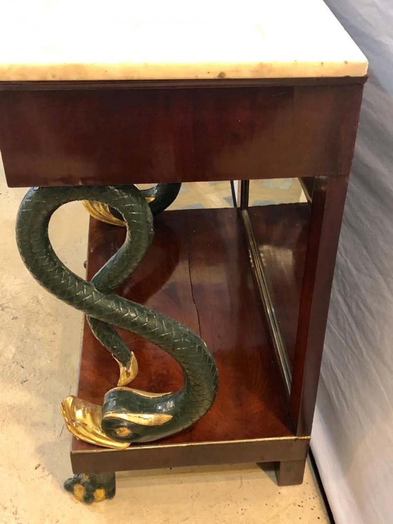 19th Century Empire Serpent Paint & Gilt Decorated Mirrored Back Pier or Cons - 12