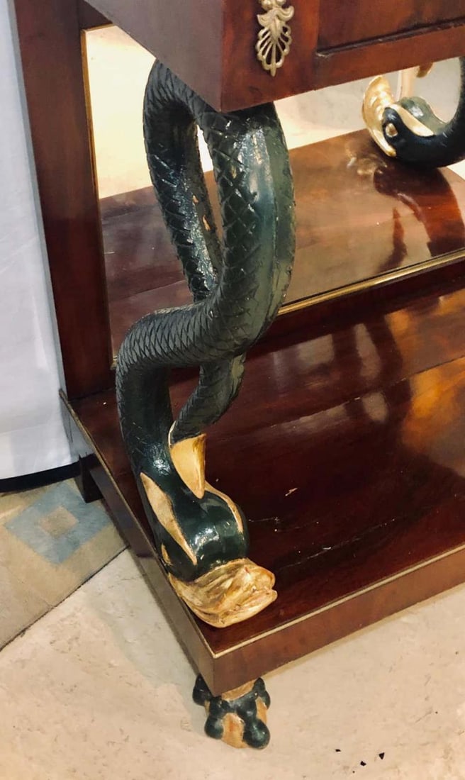 19th Century Empire Serpent Paint & Gilt Decorated Mirrored Back Pier or Cons - 4