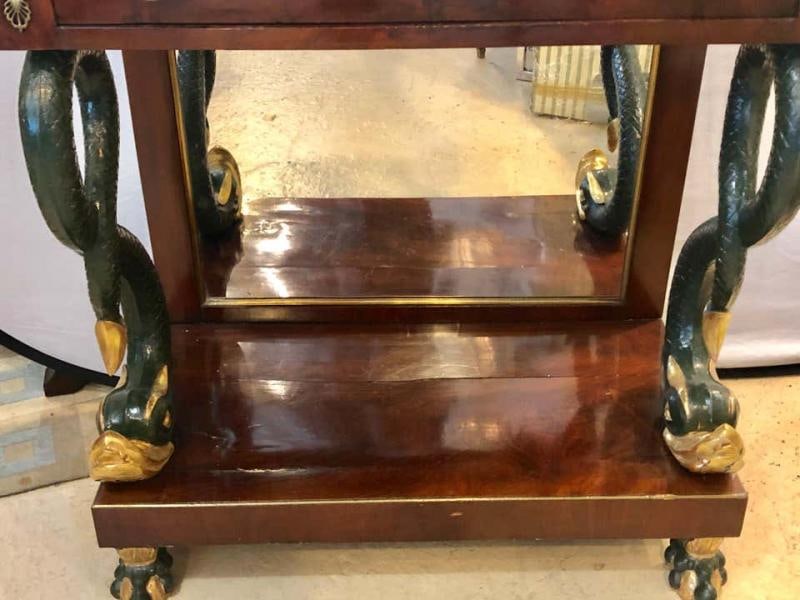 19th Century Empire Serpent Paint & Gilt Decorated Mirrored Back Pier or Cons - 9