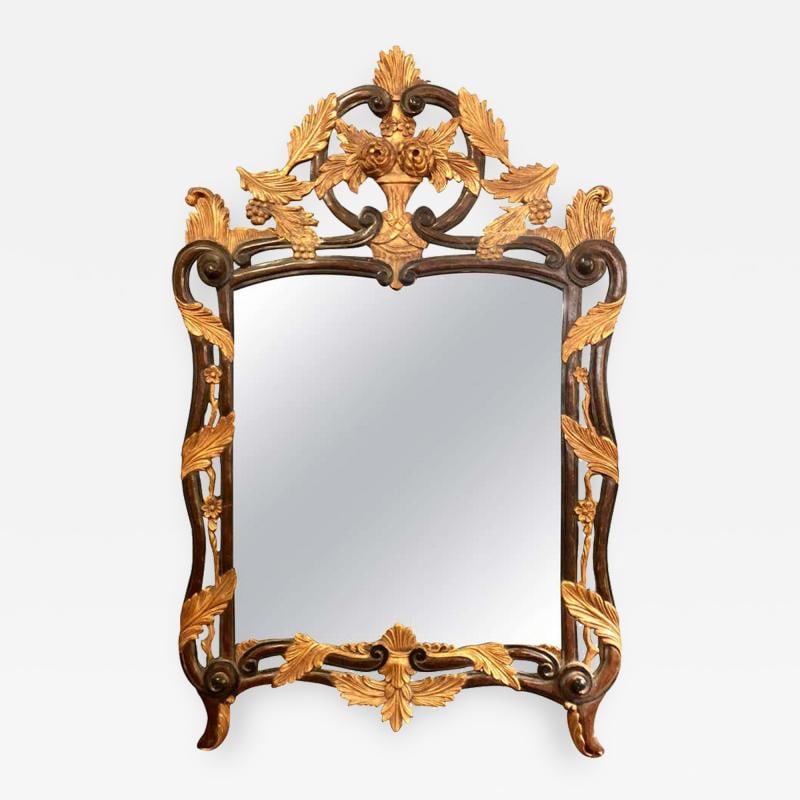 French Regency Antique Mirror of Mahogany and Gilt with Basket of Roses Design (1 of 9)