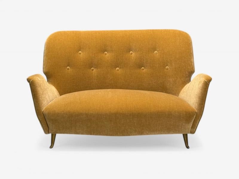 ISA Bergamo, Italian Mid-Century Modern, Bronze, Camel Mohair, Settee, 1950s - 4