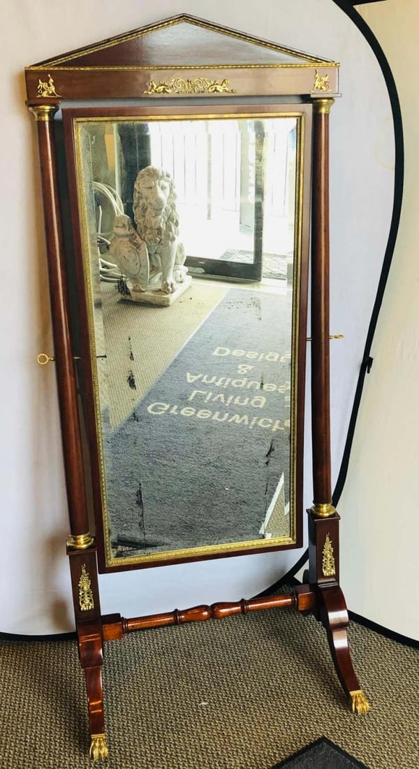 Empire Cheval Floor Full Length Mirror with Bronze Mounts, 19th-20th Century - 5