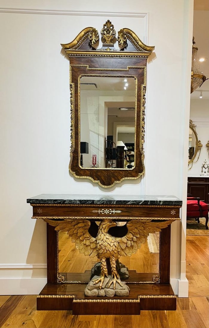19th Century Federal Style Console Tables, Mahogany, Opposing Eagles, Marble - 3