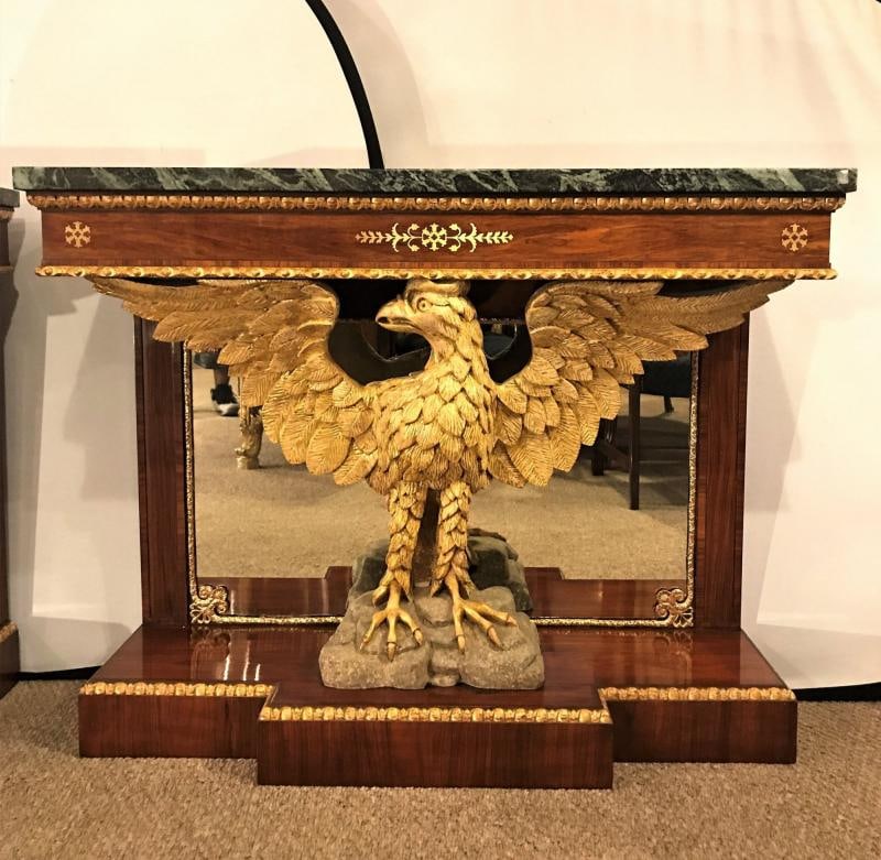 19th Century Federal Style Console Tables, Mahogany, Opposing Eagles, Marble - 4