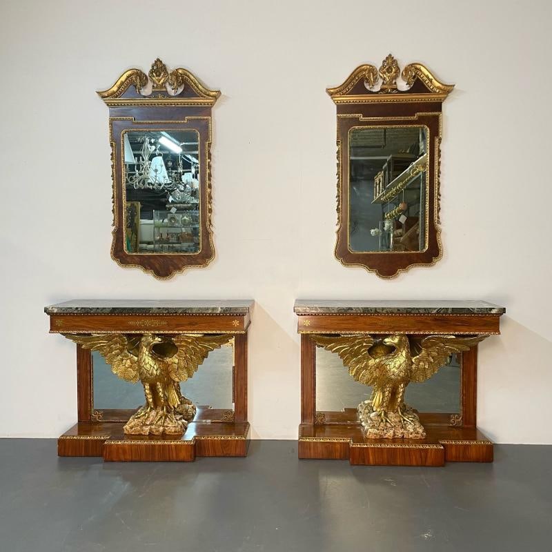 19th Century Federal Style Console Tables, Mahogany, Opposing Eagles, Marble - 9