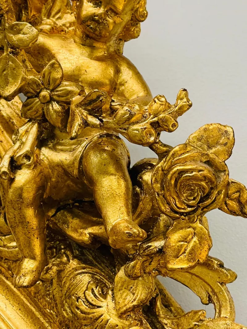 19th Century Palatial Giltwood Wall or Console Mirror Adorning Three Cherubs - 9