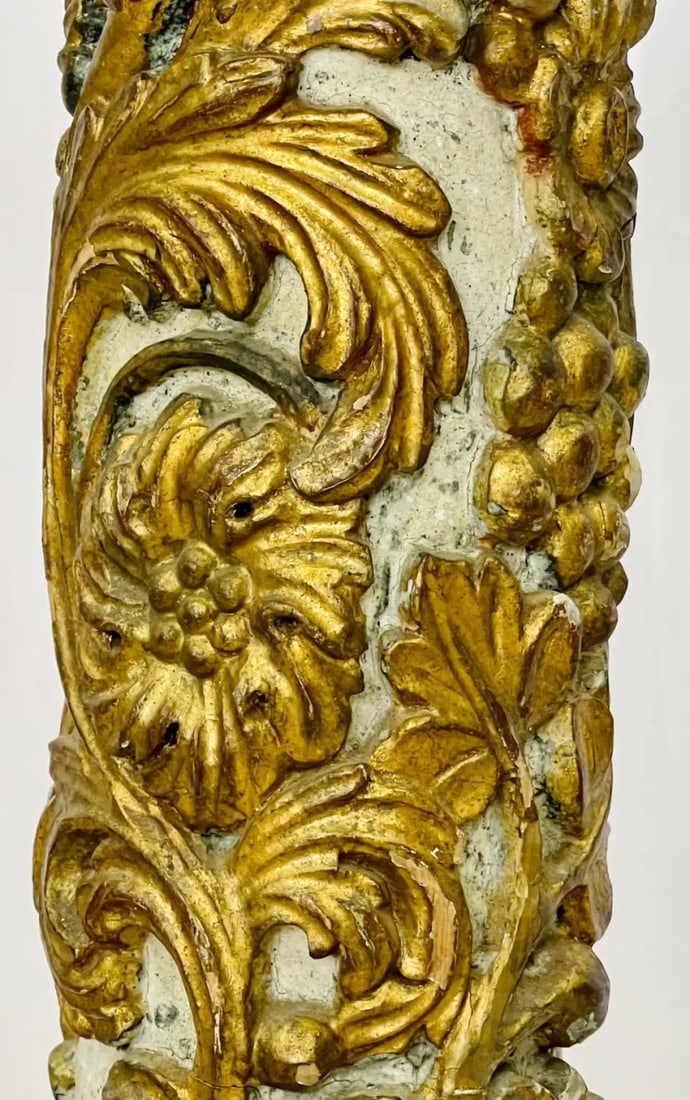Pair of Giltwood and Paint Decorated Italian Columns, Pedestals, Gustavian Style - 10
