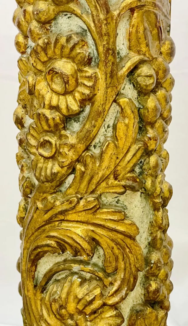 Pair of Giltwood and Paint Decorated Italian Columns, Pedestals, Gustavian Style - 11