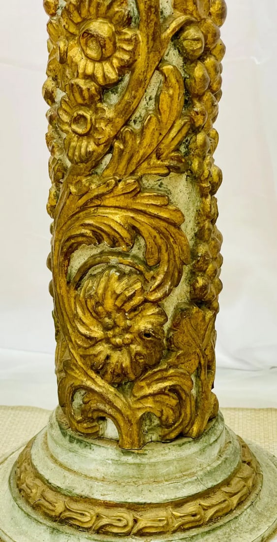 Pair of Giltwood and Paint Decorated Italian Columns, Pedestals, Gustavian Style - 12