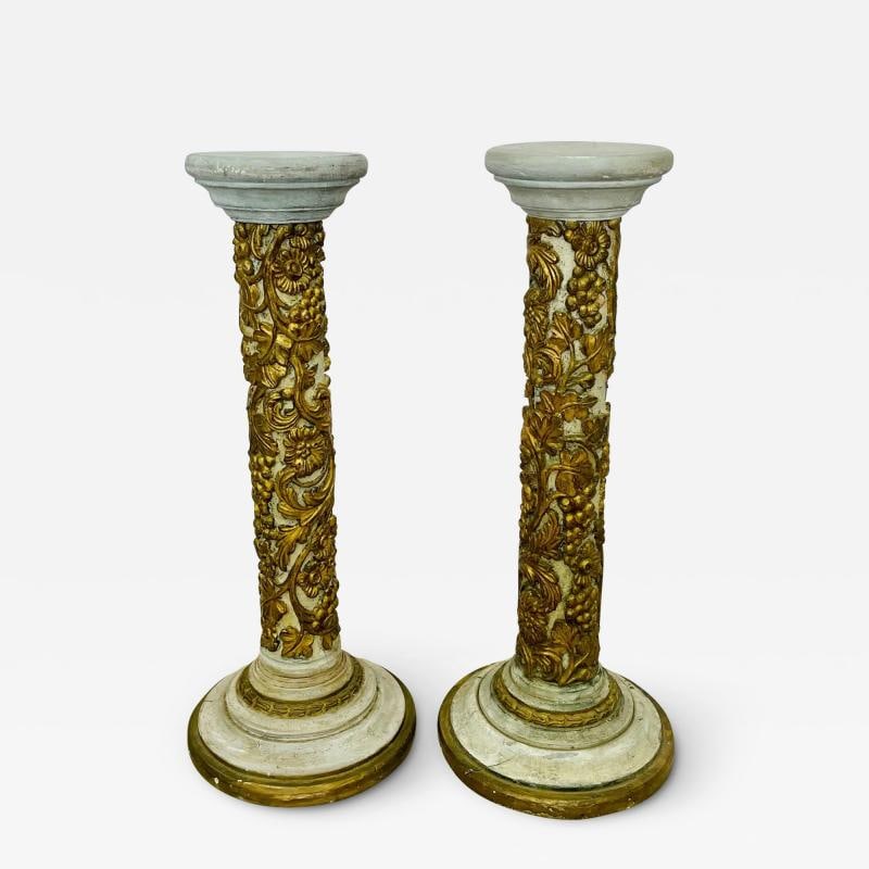 Pair of Giltwood and Paint Decorated Italian Columns, Pedestals, Gustavian Style - 2