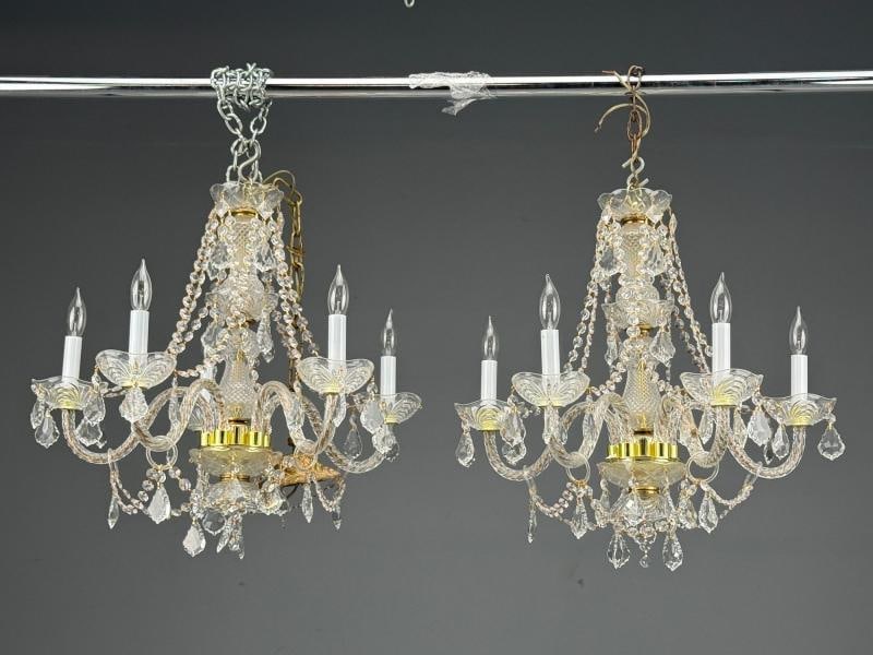 Venetian Style, Large Chandeliers, Brass, Crystal, Italy, 1960s - 4