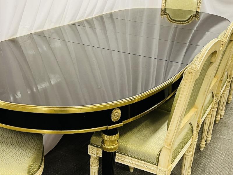 Maison Jansen, Black Lacquer, Bronze, Ebonized Dining Table, France, 20th c. - 11