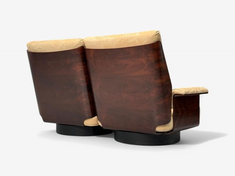 Bernard Brunier, French Mid-Century Modern, Rosewood, Suede, Settee, 1960s - 10