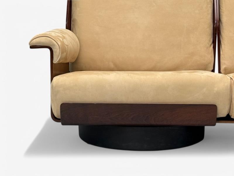 Bernard Brunier, French Mid-Century Modern, Rosewood, Suede, Settee, 1960s - 11