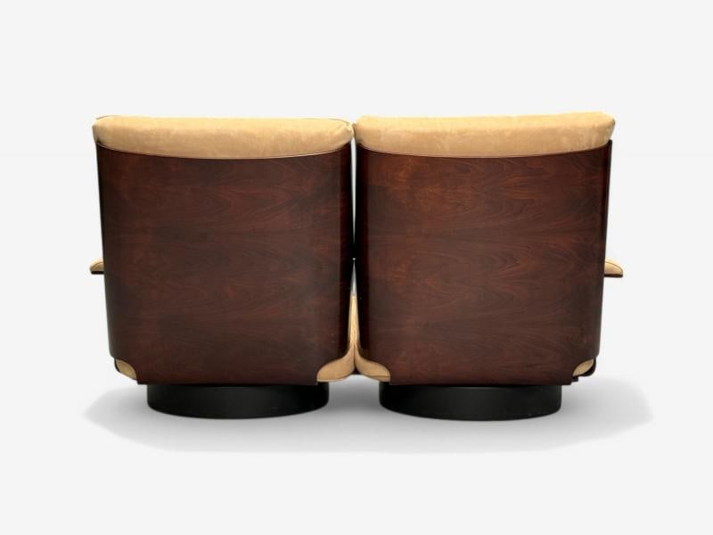 Bernard Brunier, French Mid-Century Modern, Rosewood, Suede, Settee, 1960s - 12