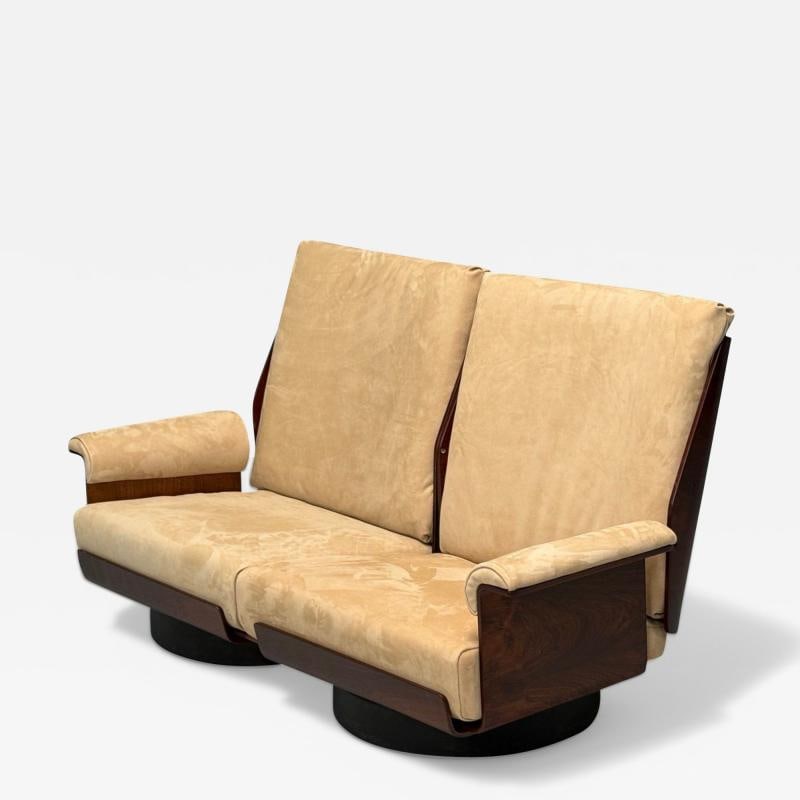 Bernard Brunier, French Mid-Century Modern, Rosewood, Suede, Settee, 1960s (1 of 12)