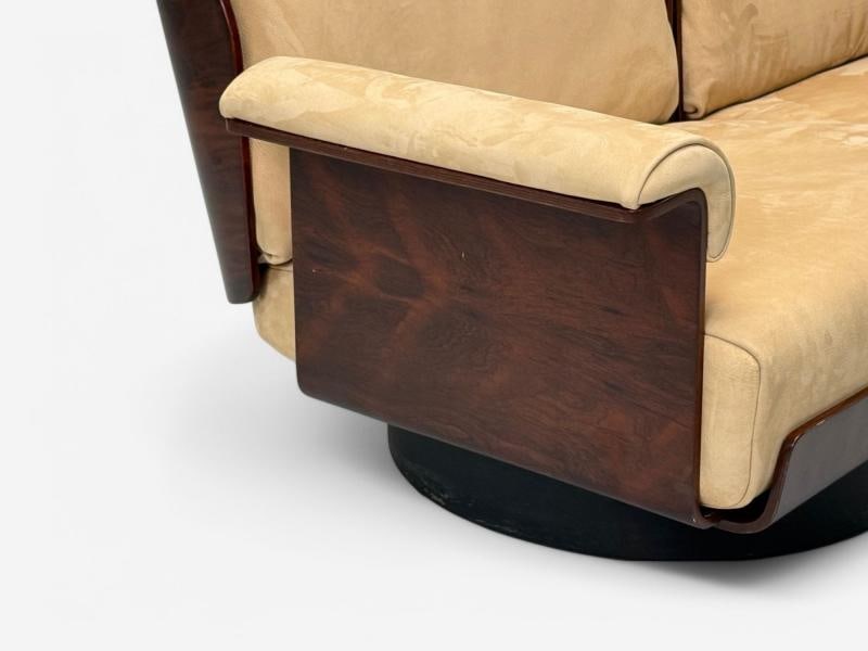 Bernard Brunier, French Mid-Century Modern, Rosewood, Suede, Settee, 1960s - 5
