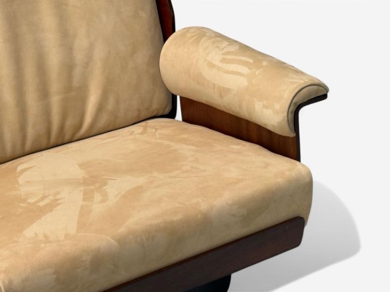 Bernard Brunier, French Mid-Century Modern, Rosewood, Suede, Settee, 1960s - 8