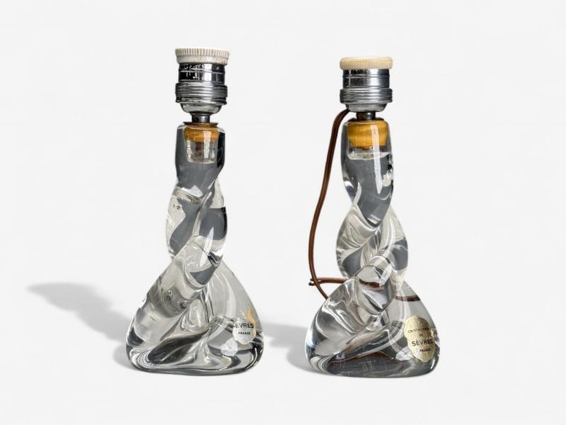 Sevres, French Modern, Glass, Brass, Small Table Lamps, France, 1960s - 7