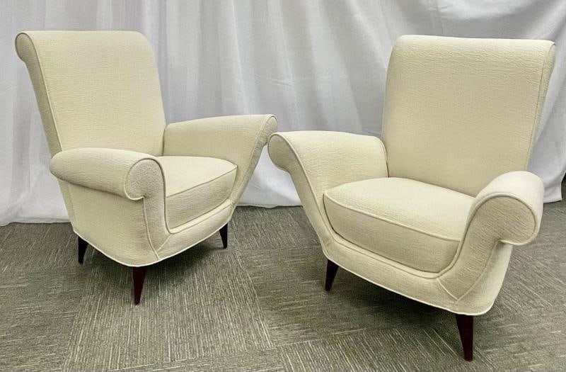 Mid-Century Modern Pair Lounge Chairs, Manner of Paolo Buffa, Bouclé - 5