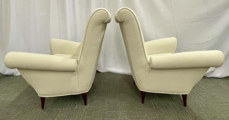 Mid-Century Modern Pair Lounge Chairs, Manner of Paolo Buffa, Bouclé - 7