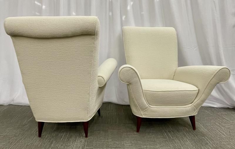 Mid-Century Modern Pair Lounge Chairs, Manner of Paolo Buffa, Bouclé - 9